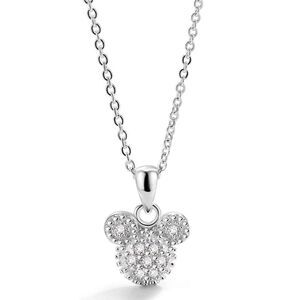 .925 Sterling Silver and Diamond Cubic Zirconia Mickey Mouse Pendant Necklace